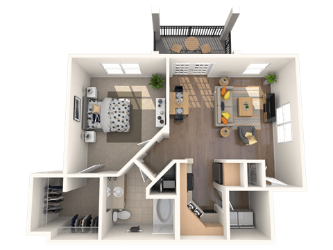 Floor plan for 1 bed, 1 bath, 783 sqft